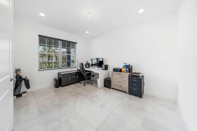 view of tiled home office