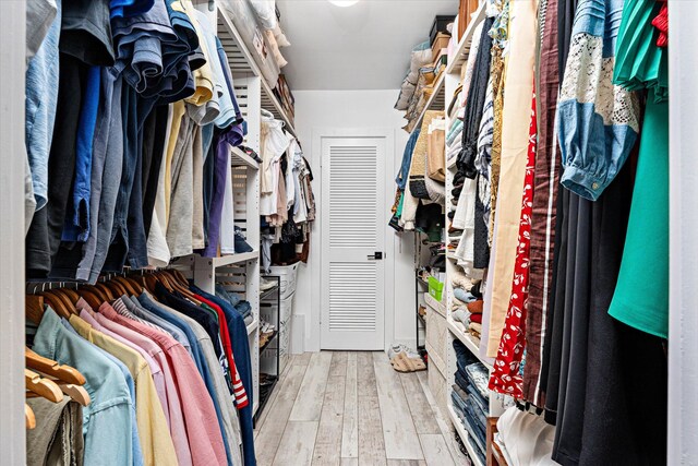 walk in closet with hardwood / wood-style flooring