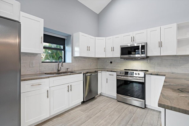 kitchen with white cabinetry, sink, and appliances with stainless steel finishes