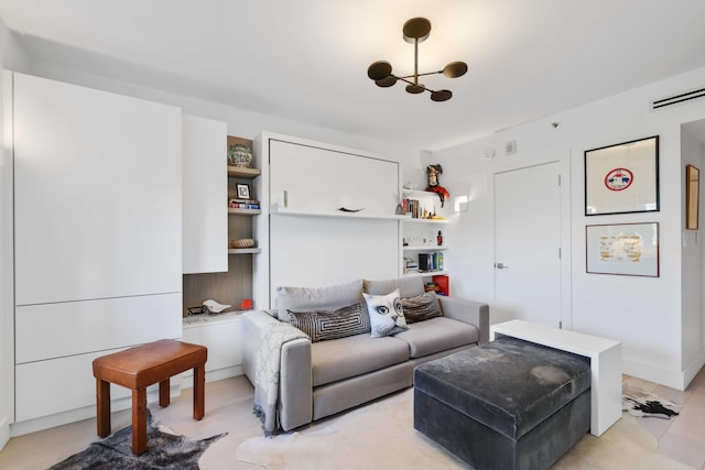 living room with a notable chandelier