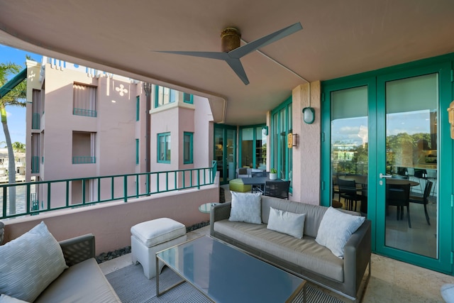 view of patio featuring an outdoor hangout area and ceiling fan