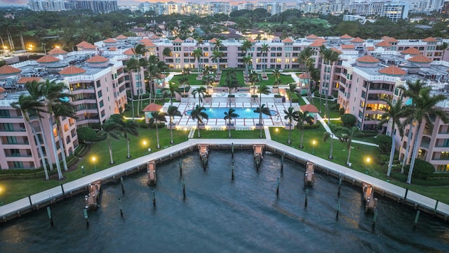 bird's eye view featuring a water view