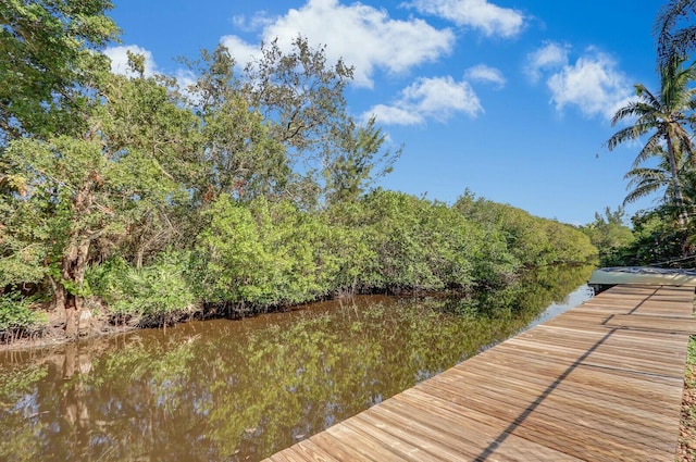 view of dock with a water view