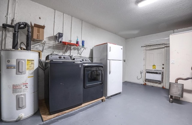 interior space featuring washer and dryer, heating unit, and water heater