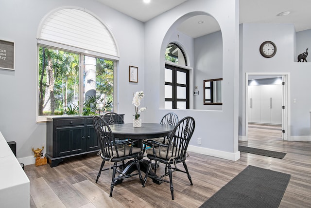 dining space featuring hardwood / wood-style flooring and plenty of natural light