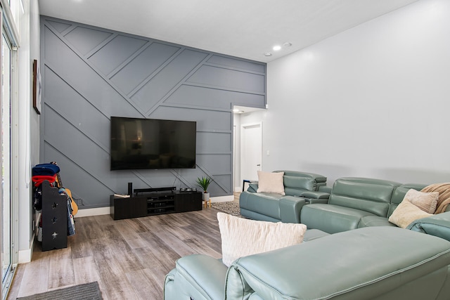 living room with light hardwood / wood-style floors