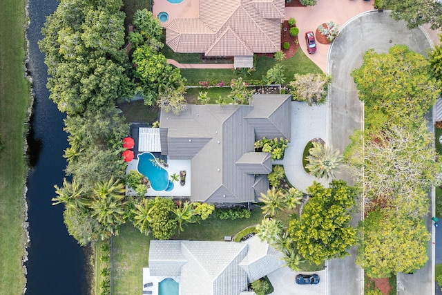 aerial view with a water view