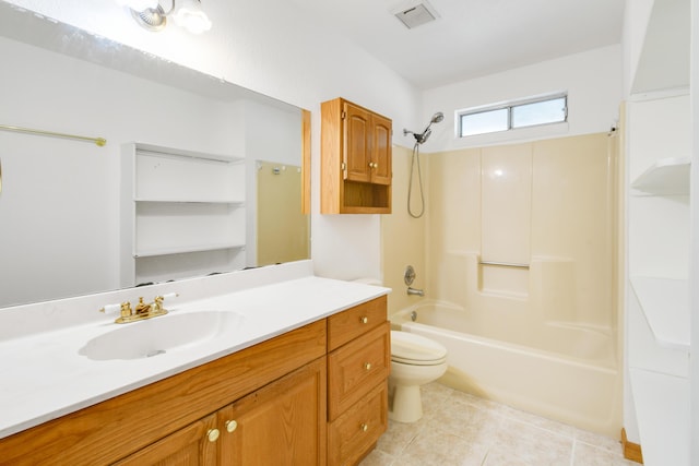 full bathroom with toilet, washtub / shower combination, and vanity