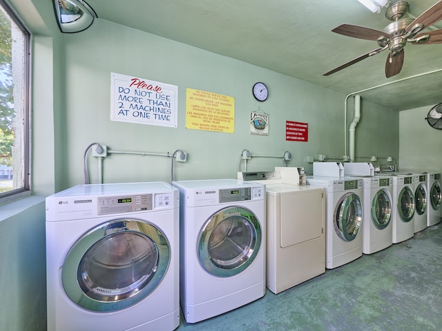 laundry area featuring ceiling fan and separate washer and dryer