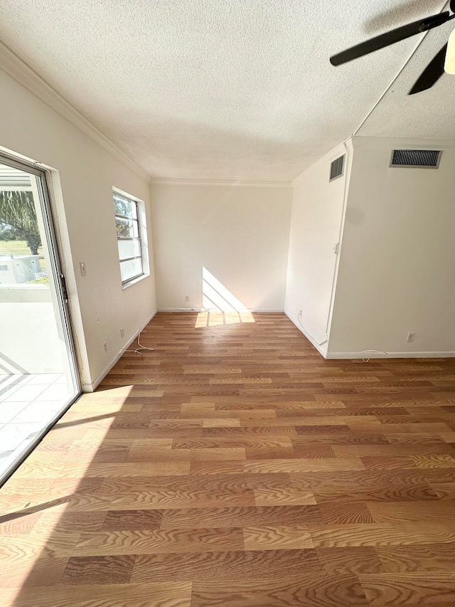 empty room with wood-type flooring, a textured ceiling, and a wealth of natural light