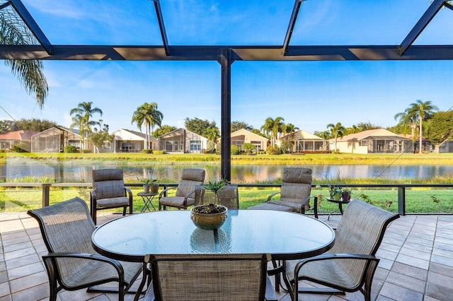 view of patio / terrace with a water view