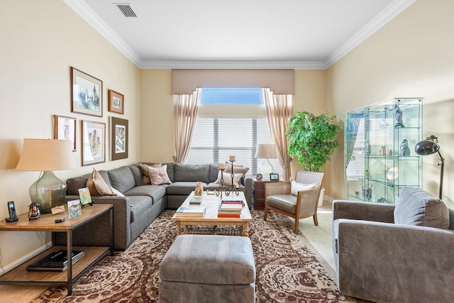 living room featuring ornamental molding