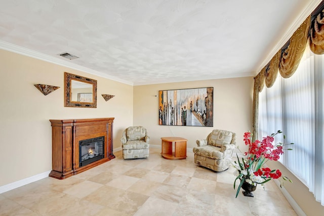 sitting room with crown molding