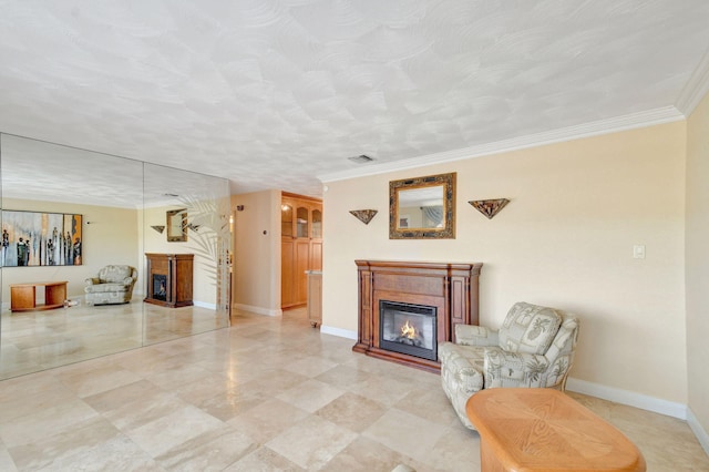 living room with crown molding