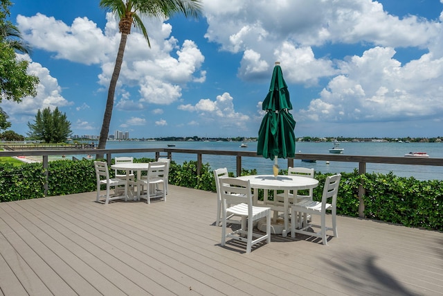 wooden terrace with a water view