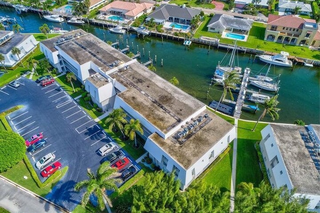 aerial view featuring a water view