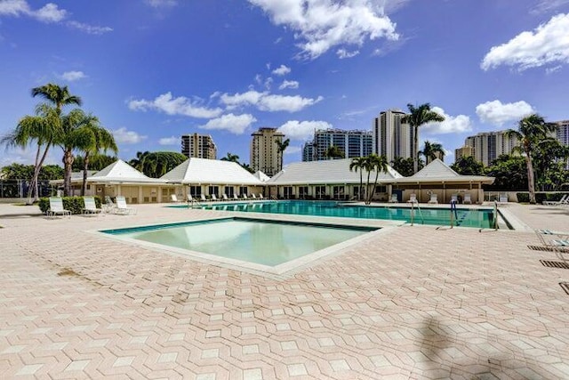 view of pool featuring a patio