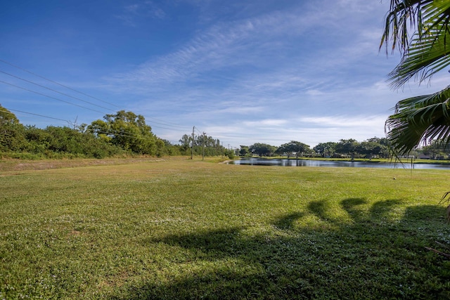 view of yard with a water view