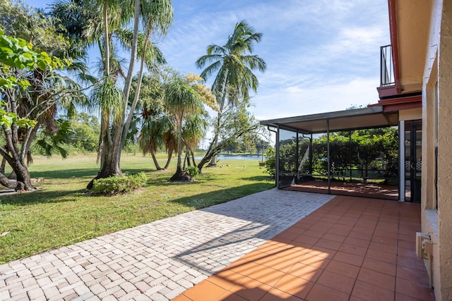 view of patio / terrace with a water view