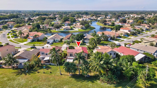 aerial view with a water view