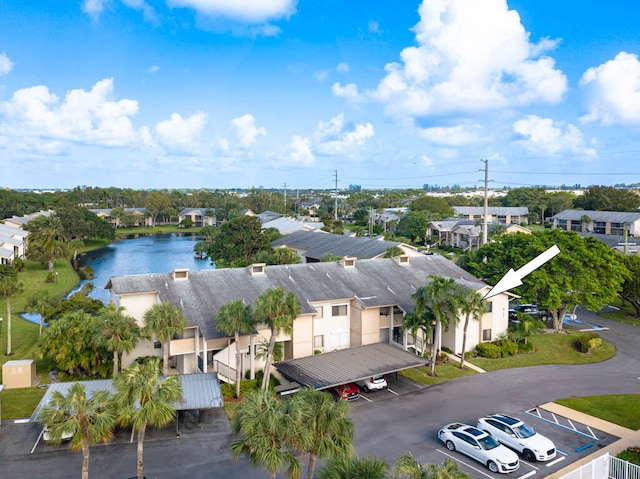 aerial view featuring a water view