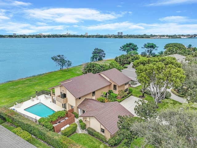 aerial view with a water view