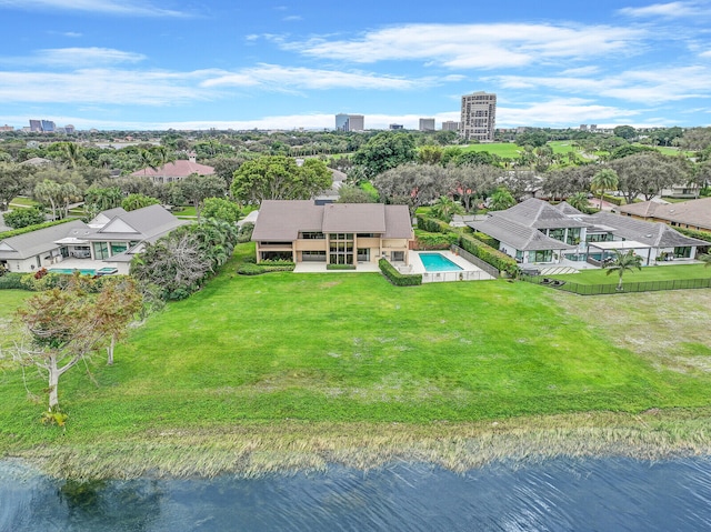 bird's eye view featuring a water view