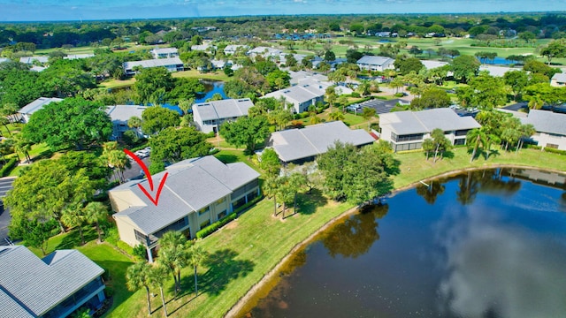 bird's eye view featuring a water view