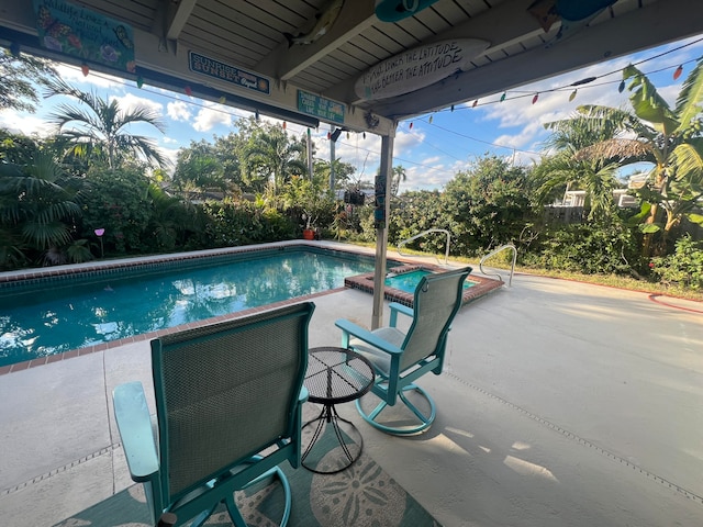 view of swimming pool with a patio