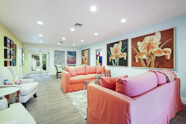 living room with light wood-type flooring