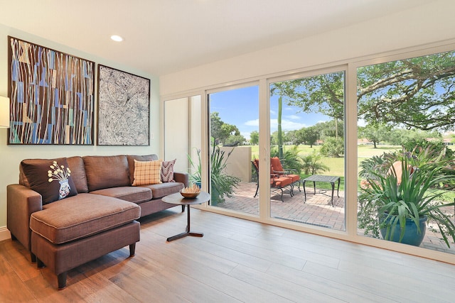 living room with hardwood / wood-style flooring