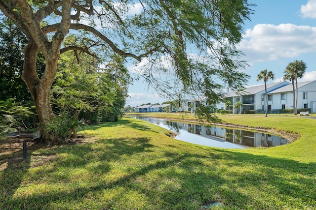 view of yard with a water view