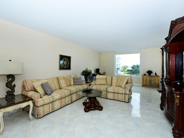 living room featuring light tile patterned floors