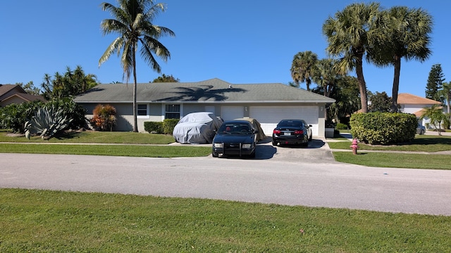 ranch-style home with a front lawn