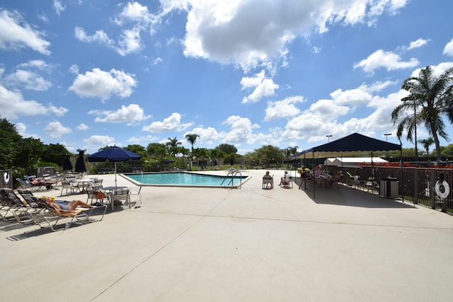 view of swimming pool featuring a patio