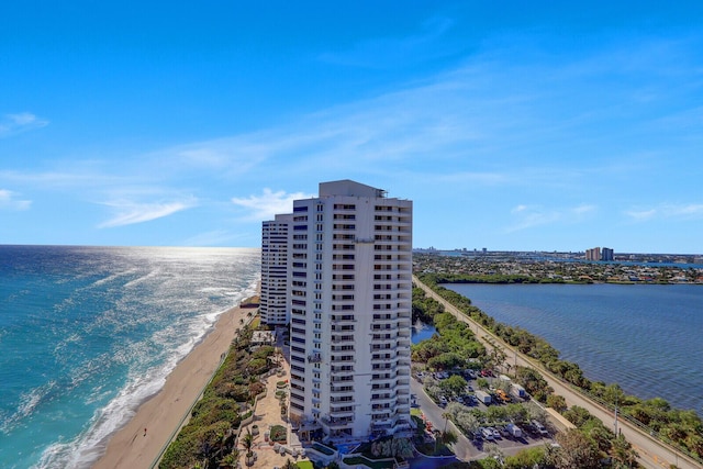 aerial view with a beach view and a water view