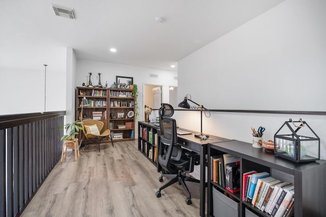 home office featuring light wood-type flooring