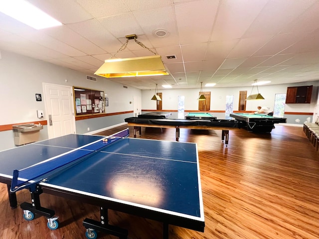 playroom featuring hardwood / wood-style floors and billiards