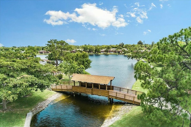 dock area featuring a water view