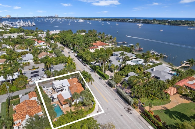 aerial view with a water view