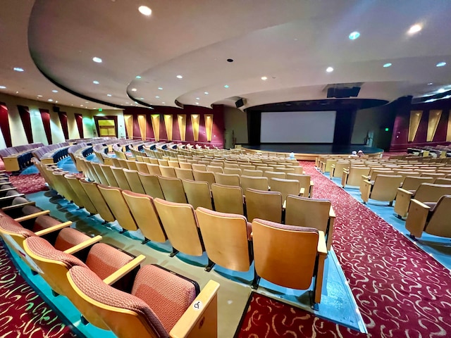 home theater featuring carpet