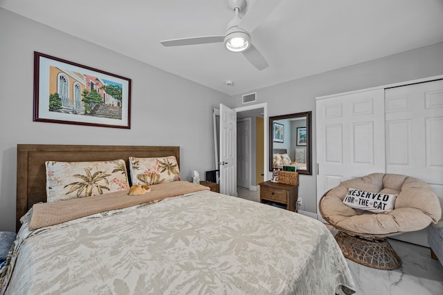 bedroom with a closet and ceiling fan