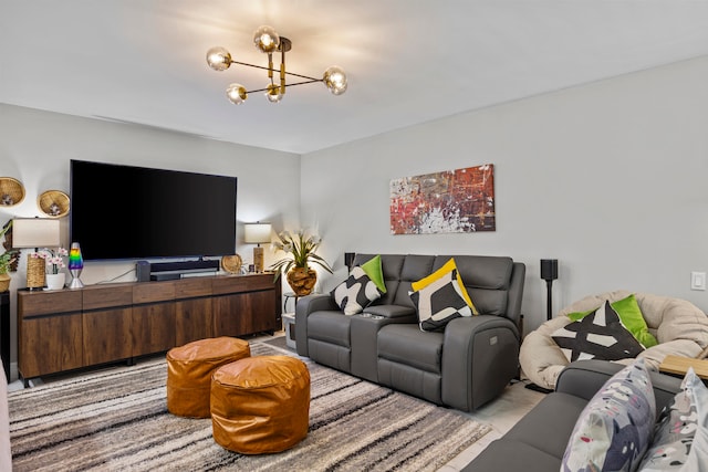 living room with a notable chandelier