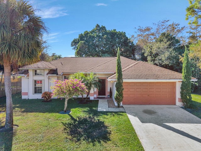 view of front of property featuring a front yard and a garage