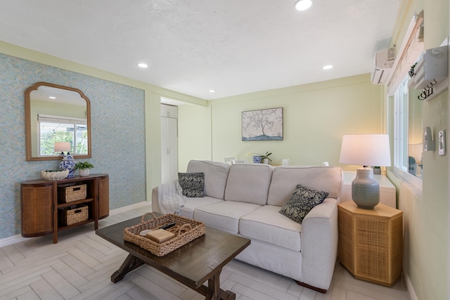 living room with light parquet floors