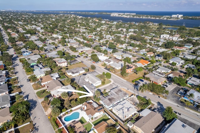 bird's eye view featuring a water view