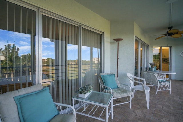 balcony with ceiling fan