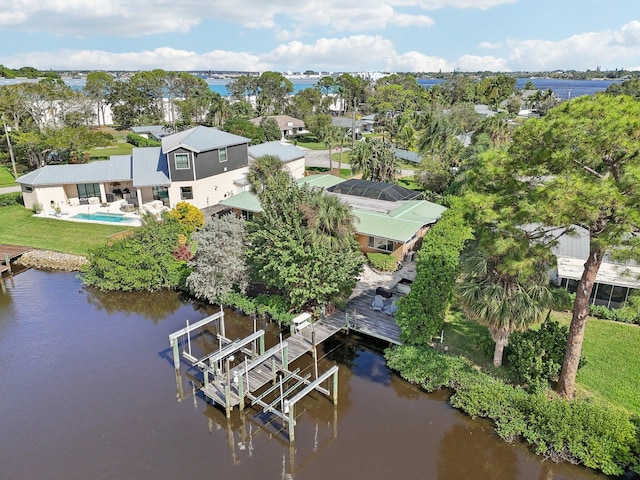 bird's eye view featuring a water view