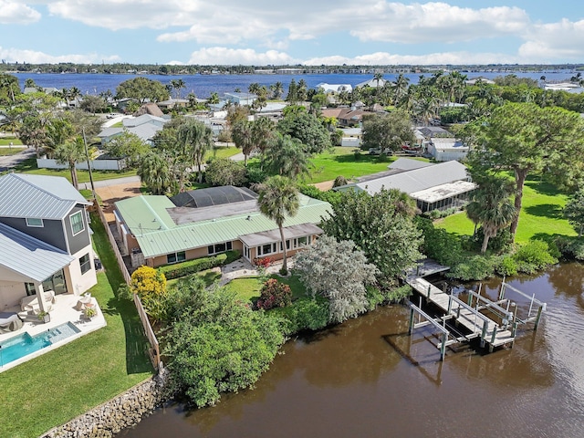 aerial view with a water view