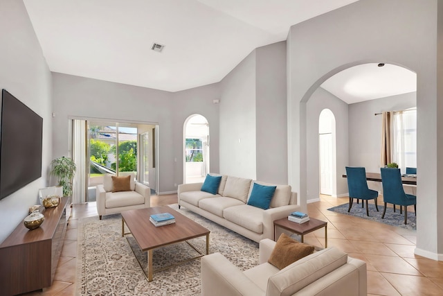 living room with light tile patterned flooring